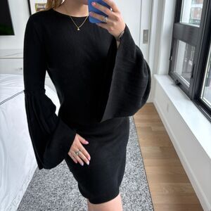 Asos Long Bell Sleeve Crew Neck Mini Dress Black Size 8